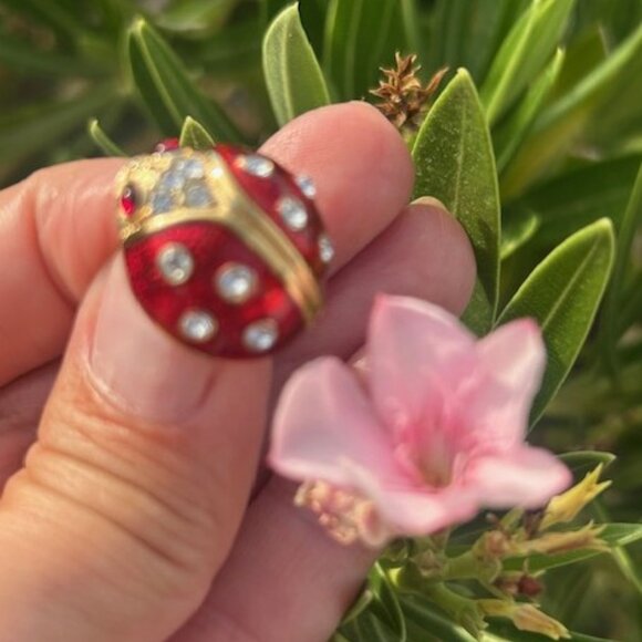 KREMENTZ Gold Ladybug Red Enamel Clear Rhinestone Pin BROOCH - Picture 6 of 10